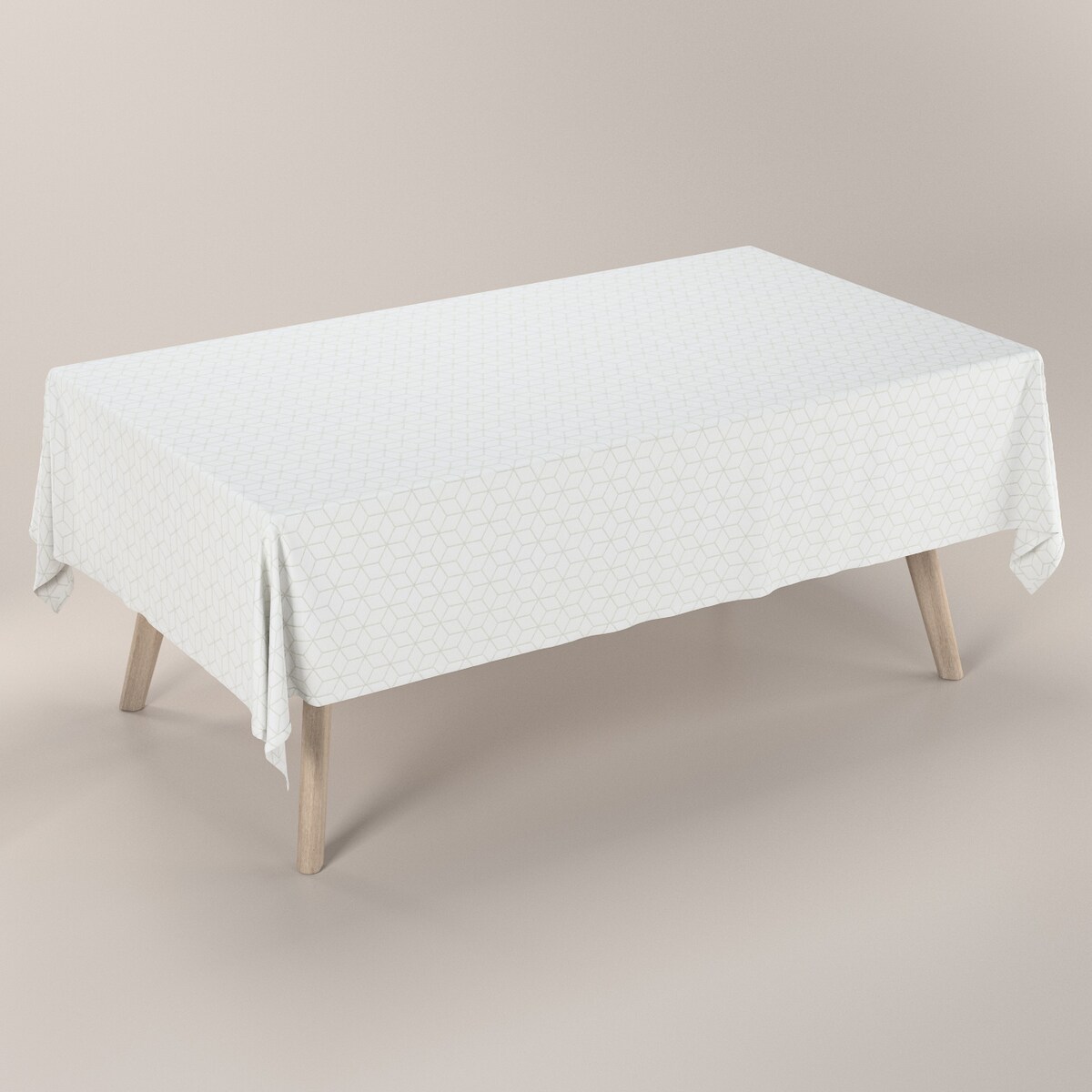 Obrus prostokątny 130 x 210 cm wzór sześcianów na białym tle