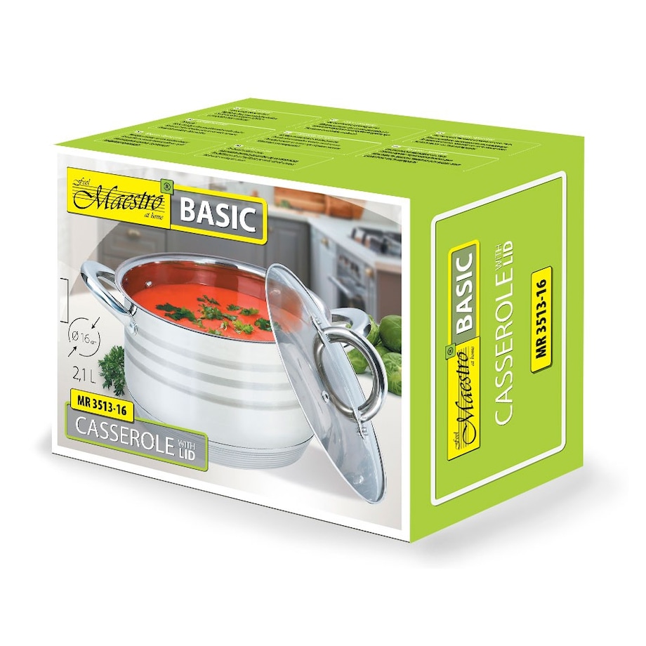 Garnek stalowy z pokrywką na indukcję gaz 16cm 2.1L MAESTRO
