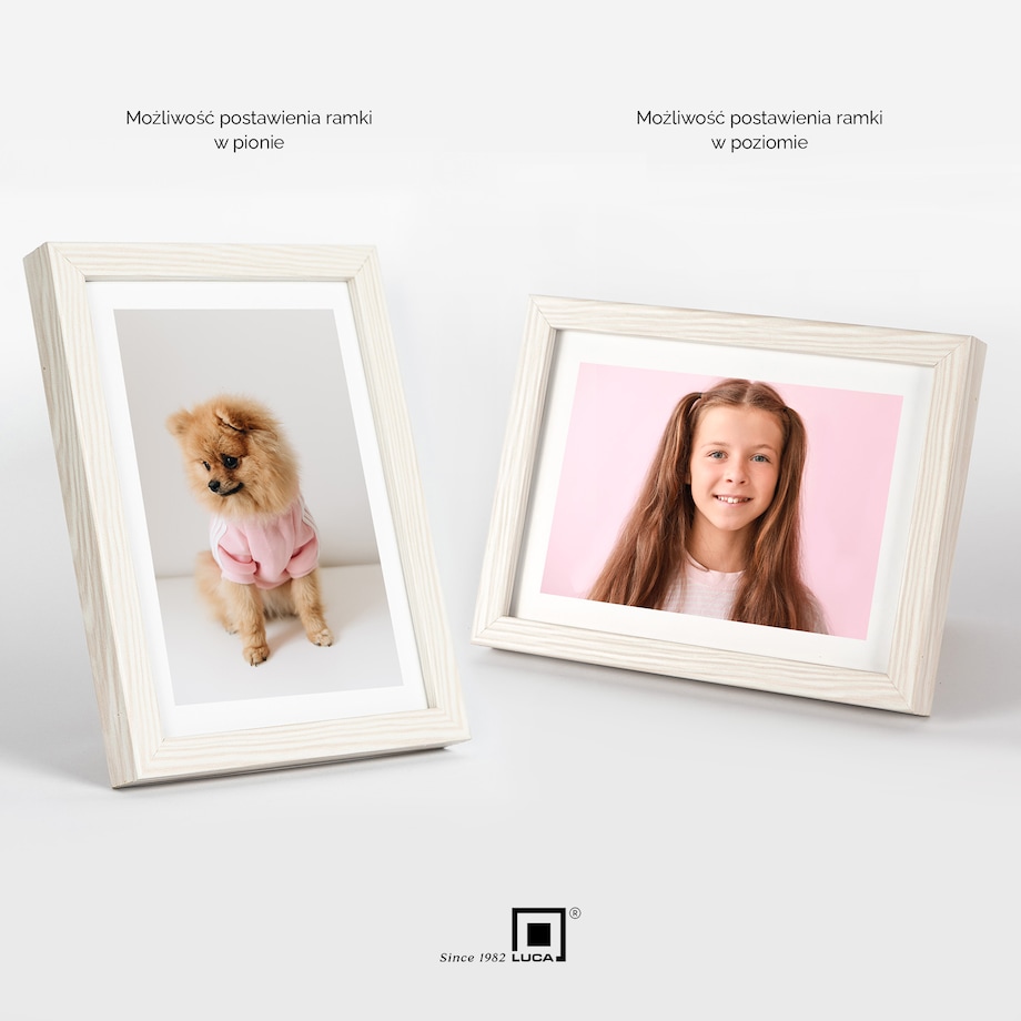 Ramka na zdjęcia 13x18 cm biała z przetarciami rama MDF z plexi do postawienia powieszenia klasyczna ramka