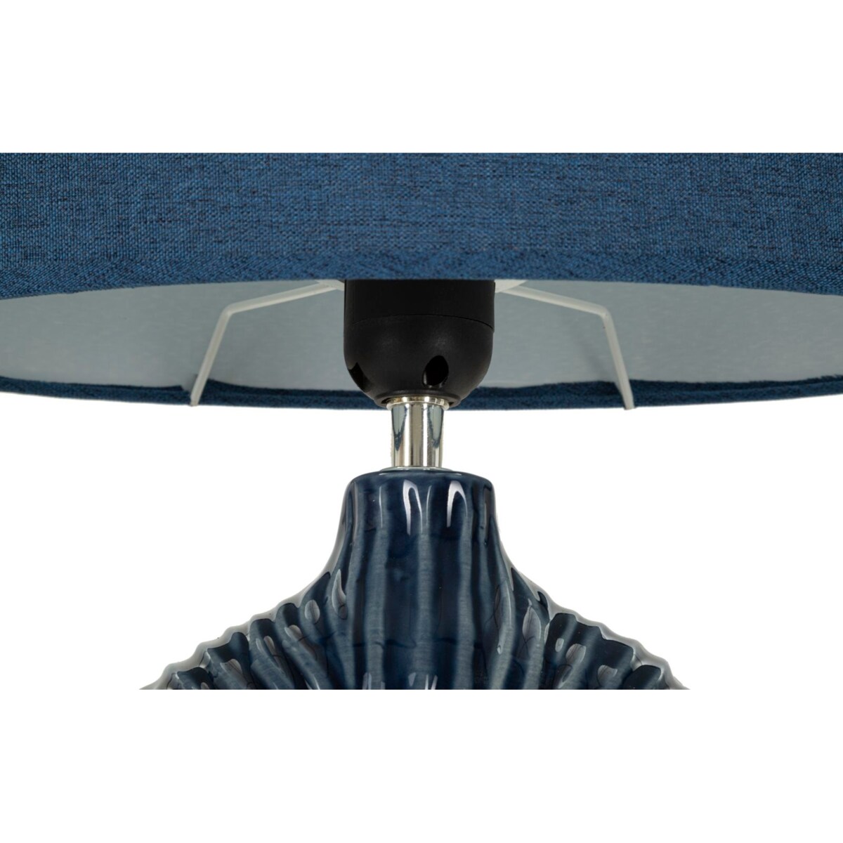 Lampa stołowa Seta, kolor niebieski, ceramika, żelazo i tkanina, 28,5 x 15 x 43 cm, 1 x E14, do salonu i sypialni, Mauro Ferretti