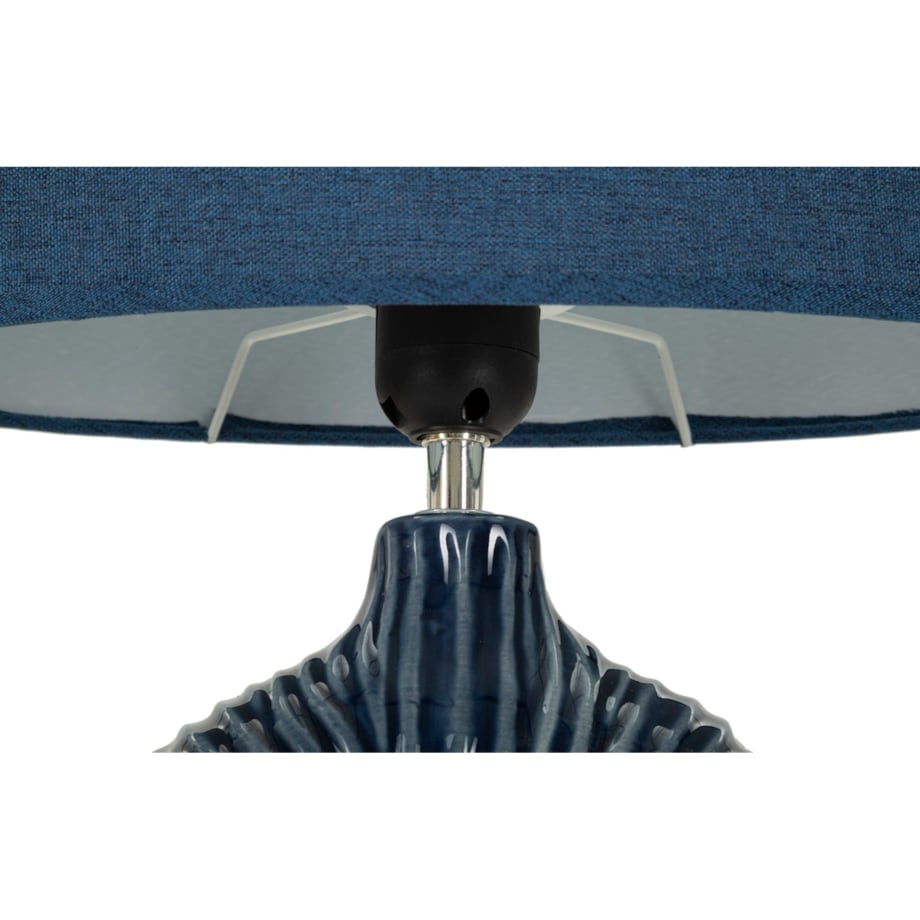 Lampa stołowa Seta, kolor niebieski, ceramika, żelazo i tkanina, 28,5 x 15 x 43 cm, 1 x E14, do salonu i sypialni, Mauro Ferretti