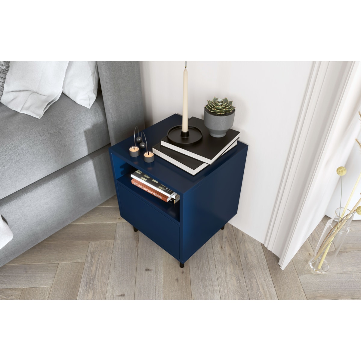 Granatowa nowoczesna szafka nocna Dancan MIRKA