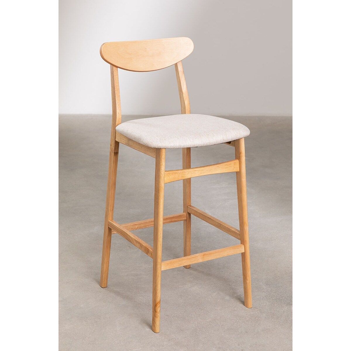 Krzesło barowe z beżowej tkaniny lnianej i drewna Cloda 75 cm