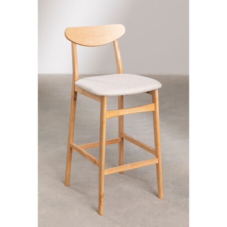 Krzesło barowe z beżowej tkaniny lnianej i drewna Cloda 75 cm