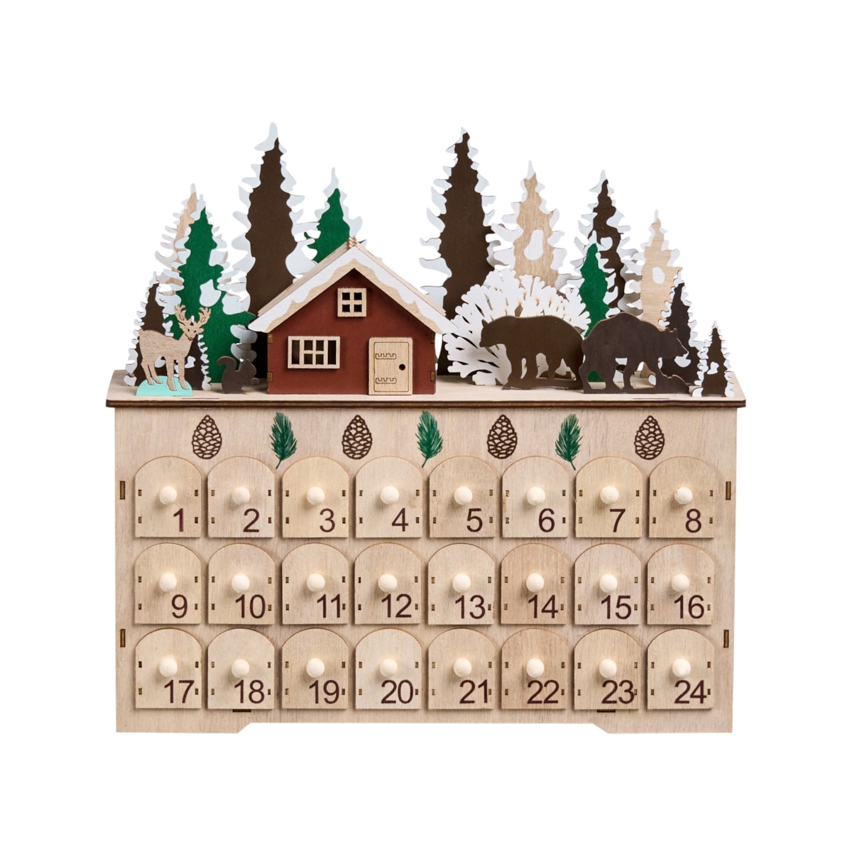 Dekoracja świąteczna LED HELIN Kalendarz adwentowy 33 cm Jasnobrązowy