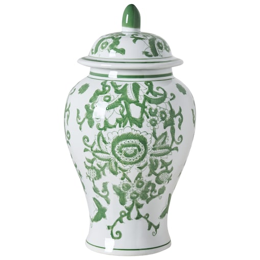 Wazon z pokrywką MONDRAGON Porcelana 37 cm Biały/ zielony