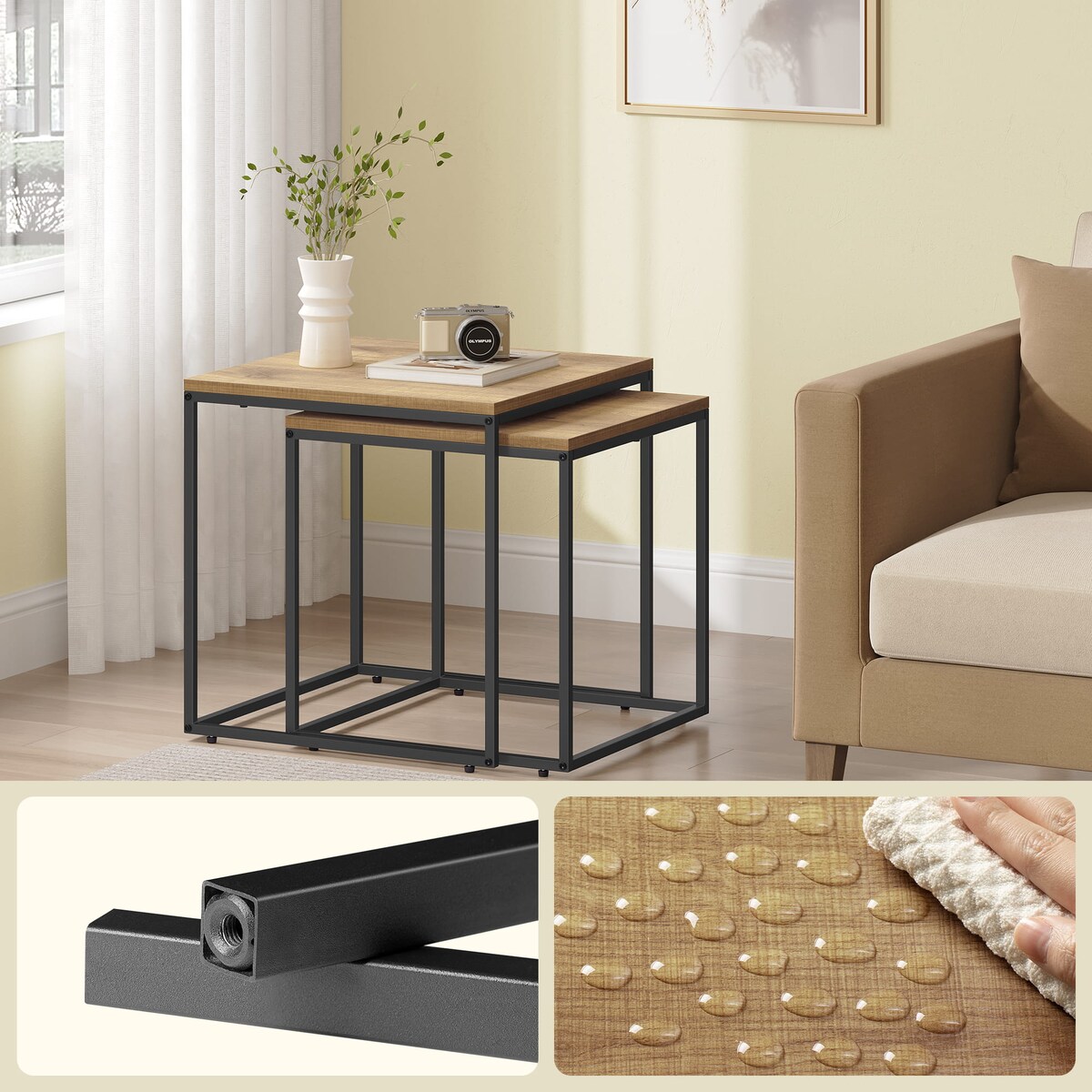 Stolik Kawowy Kwadrat 2Szt Dąb, Czarny