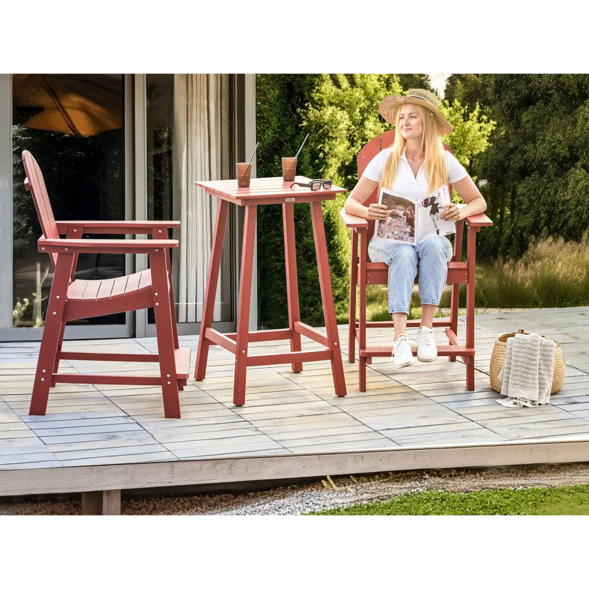 Zestaw mebli balkonowych Materiał syntetyczny Czerwony ADIRONDACK