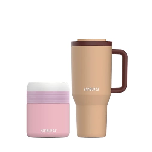 Kubek termiczny ze słomką 950ml + termos obiadowy 600ml Kambukka Cocoa Blush