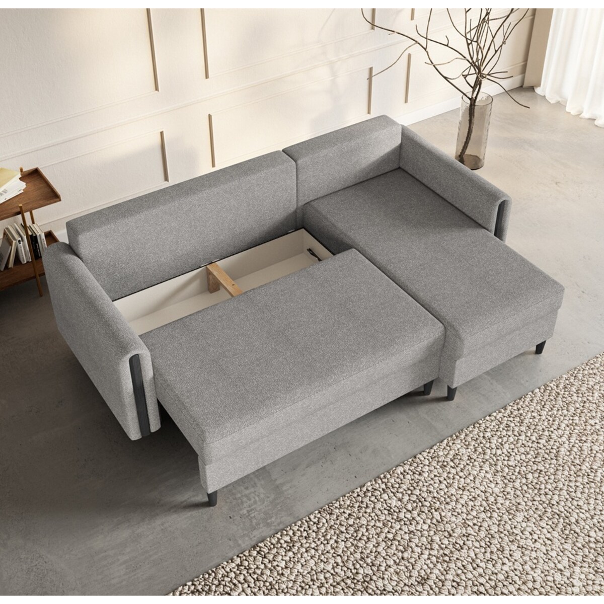 Narożnik GALOS z funkcją spania- szary- prawostronny