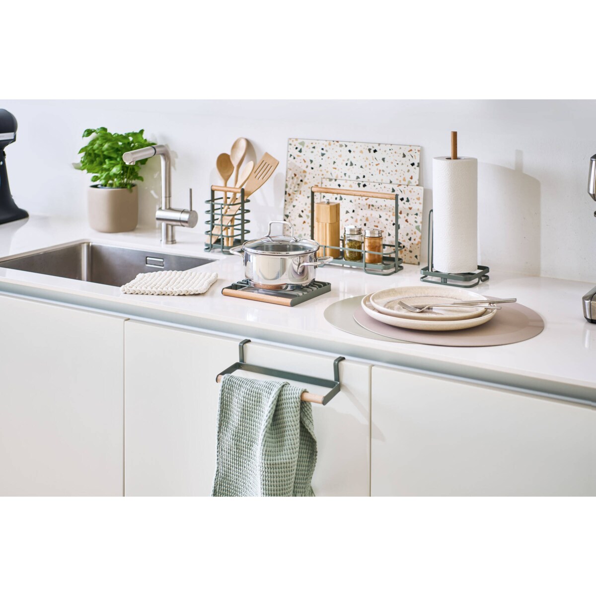 Stojak na sztućce z bambusowym uchwytem, 10 x 10 x 17 cm