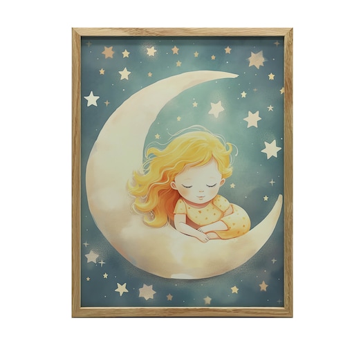 Plakat Księżniczka na Księżycu, 40x50 cm, rama drewniana jasny dąb, papier matowy 230 gsm