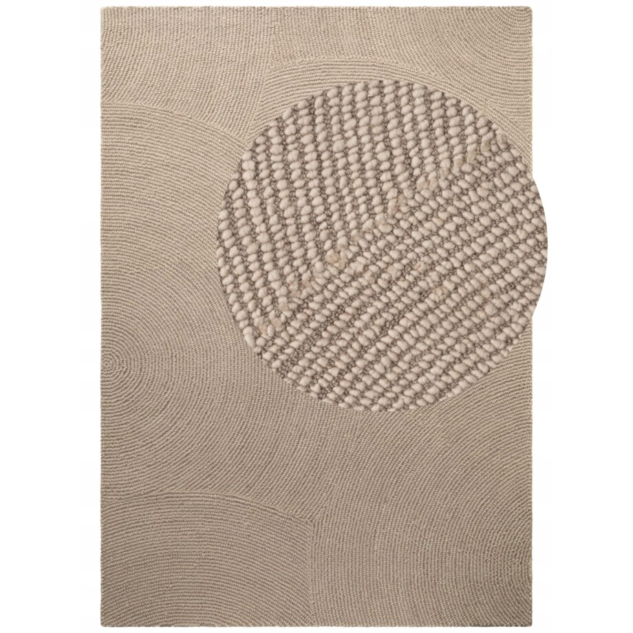 Dywan wełniany do salonu 160x230cm, beżowy wzór w półkola, efekt 3d