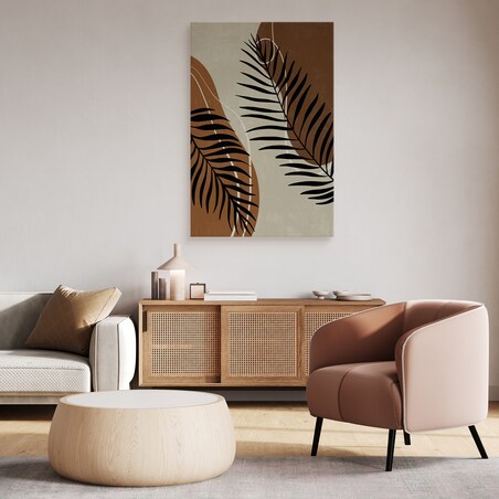 OBRAZ DO SALONU LIŚCIE PALMOWE STYL BOHO NATURA ABSTRAKCJA 80x120cm