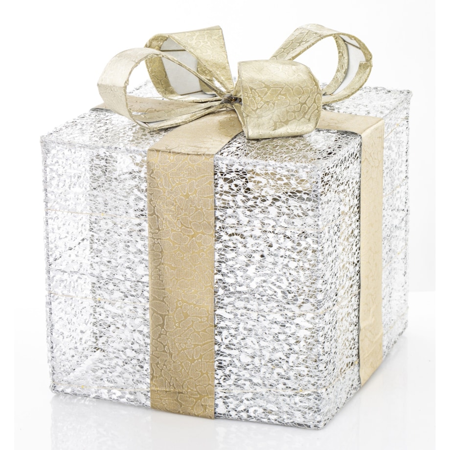 Dekoracja pudełka 3 szt. świecące LED 30x25,5x25,5 i 24x20,5x20,5 i 18x15,5x15,5 cm GABISO-3 srebrny i złoty