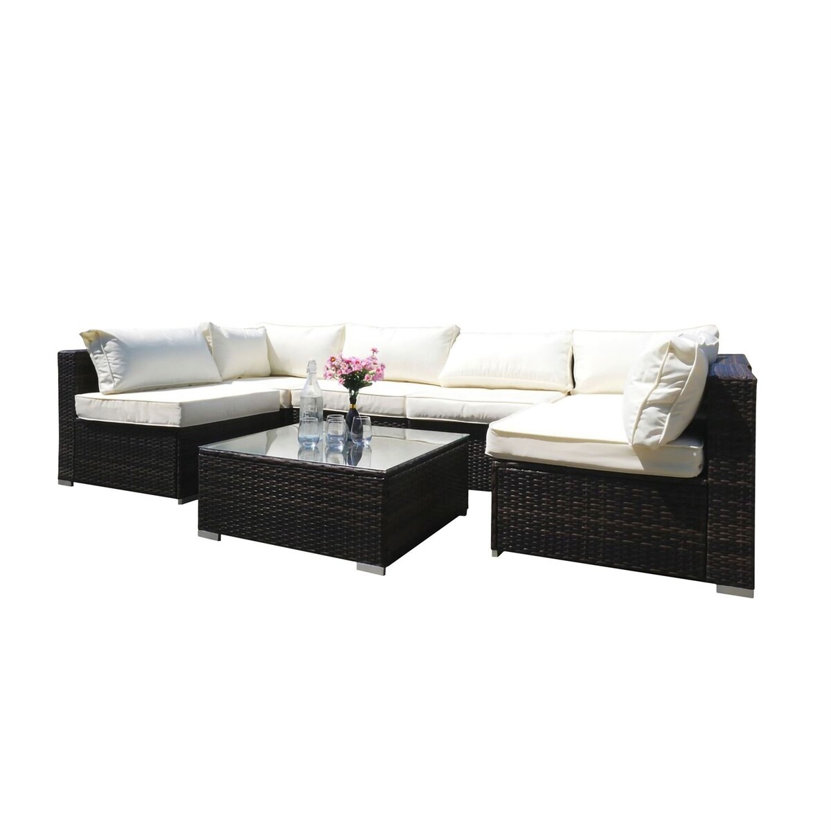 Narożnik ogrodowy LUMIA ze stolikiem brązowy