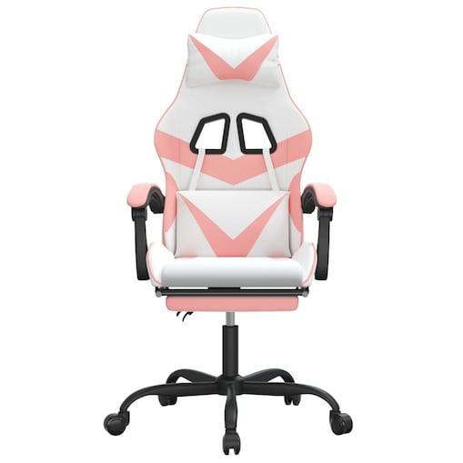vidaXL Fotel gamingowy z podnóżkiem, biało-różowy, sztuczna skóra