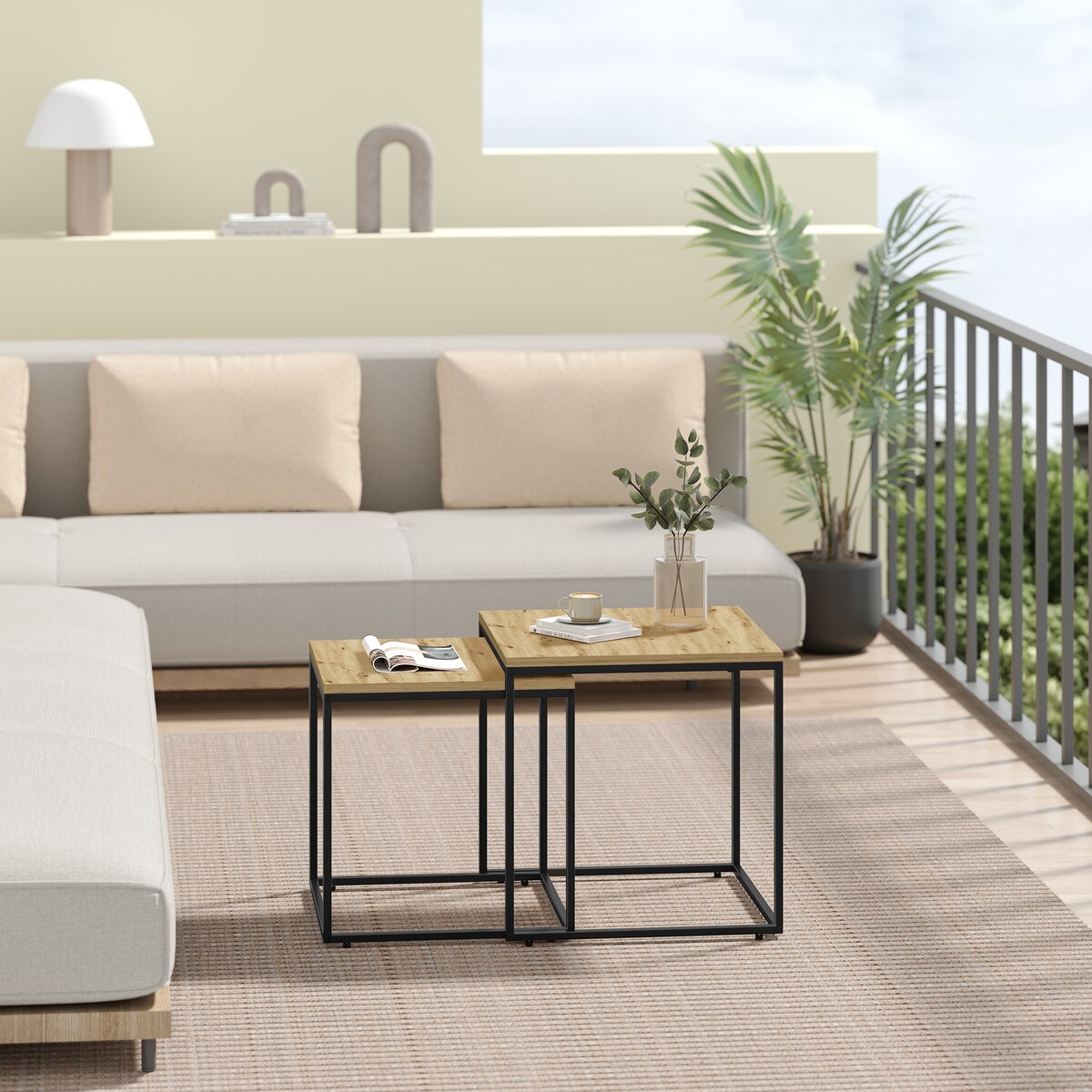 Stolik Kawowy Okrągły elegancki idealny do salonu 2 Sztuki - Artisan / Nogi Czarne