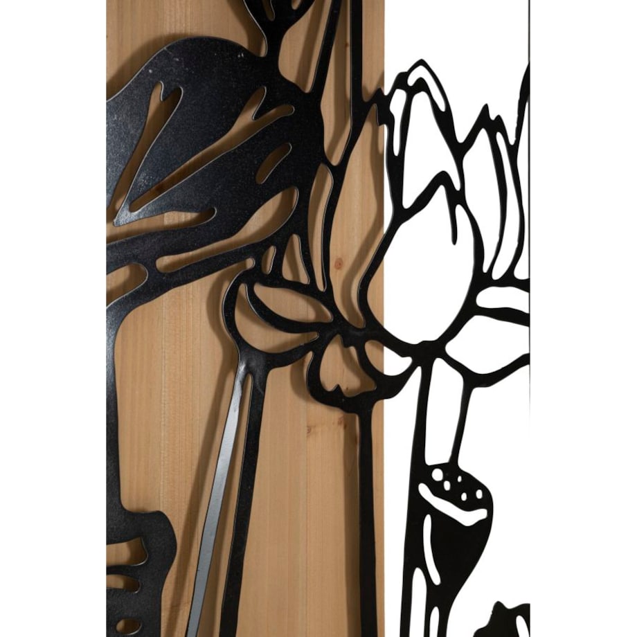 Dekoracja ścienna Lotus, kolor czarny i brązowy, żelazo i płyta MDF, 60 x 90 cm, do salonu i przedpokoju, Mauro Ferretti