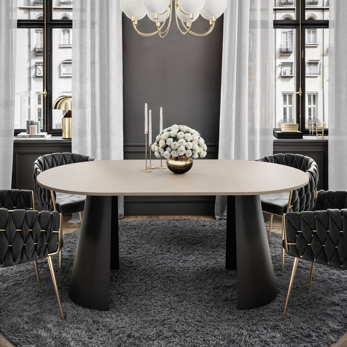 Okrągły stół rozkładany LAVA, średnica 120cm, czarny, kaszmir mat