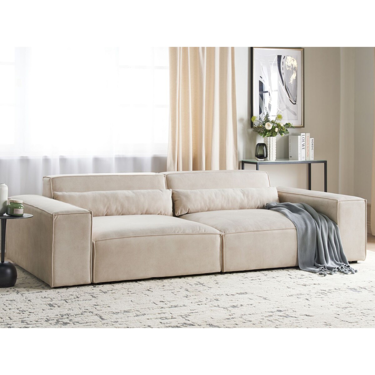 Sofa modułowa 2-osobowa welurowa beżowa HELLNAR