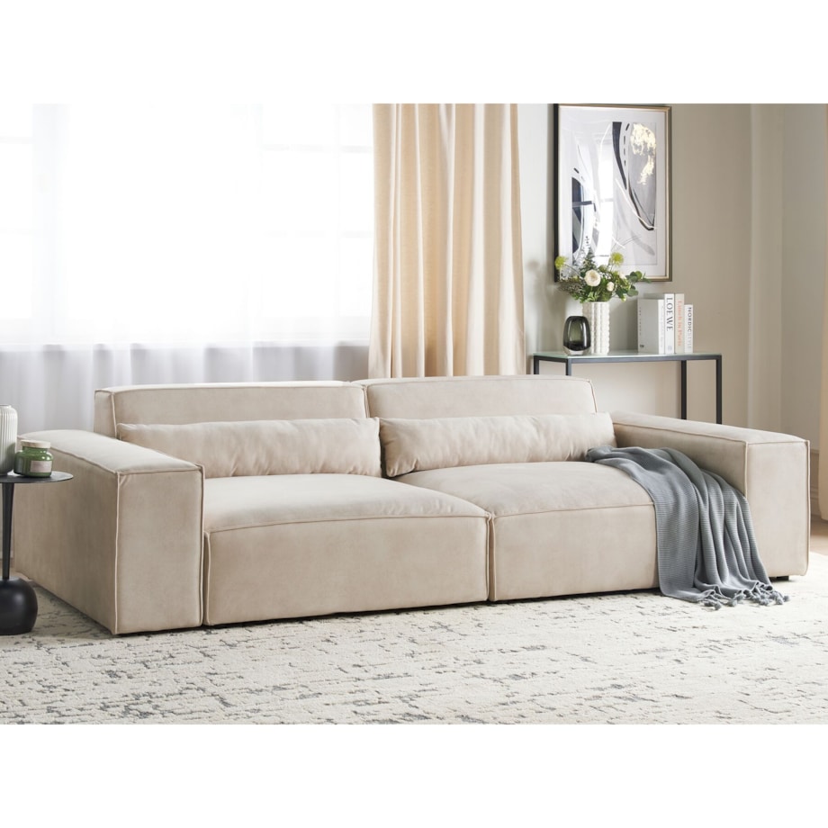 Sofa modułowa 2-osobowa welurowa beżowa HELLNAR
