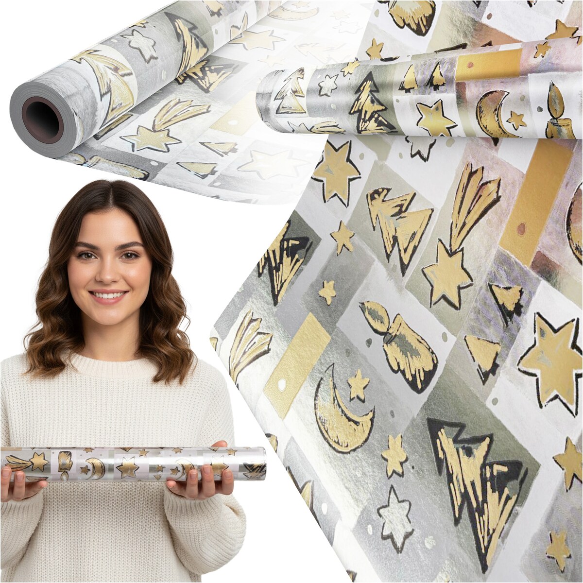 Papier Prezentowy Do Pakowania Prezentów 25 m MEGAROLKA Świąteczny Do Paczek Boże Narodzenie Ozdobny