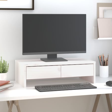 vidaXL Podstawka na monitor, biała, 50x27x15 cm, lite drewno sosnowe