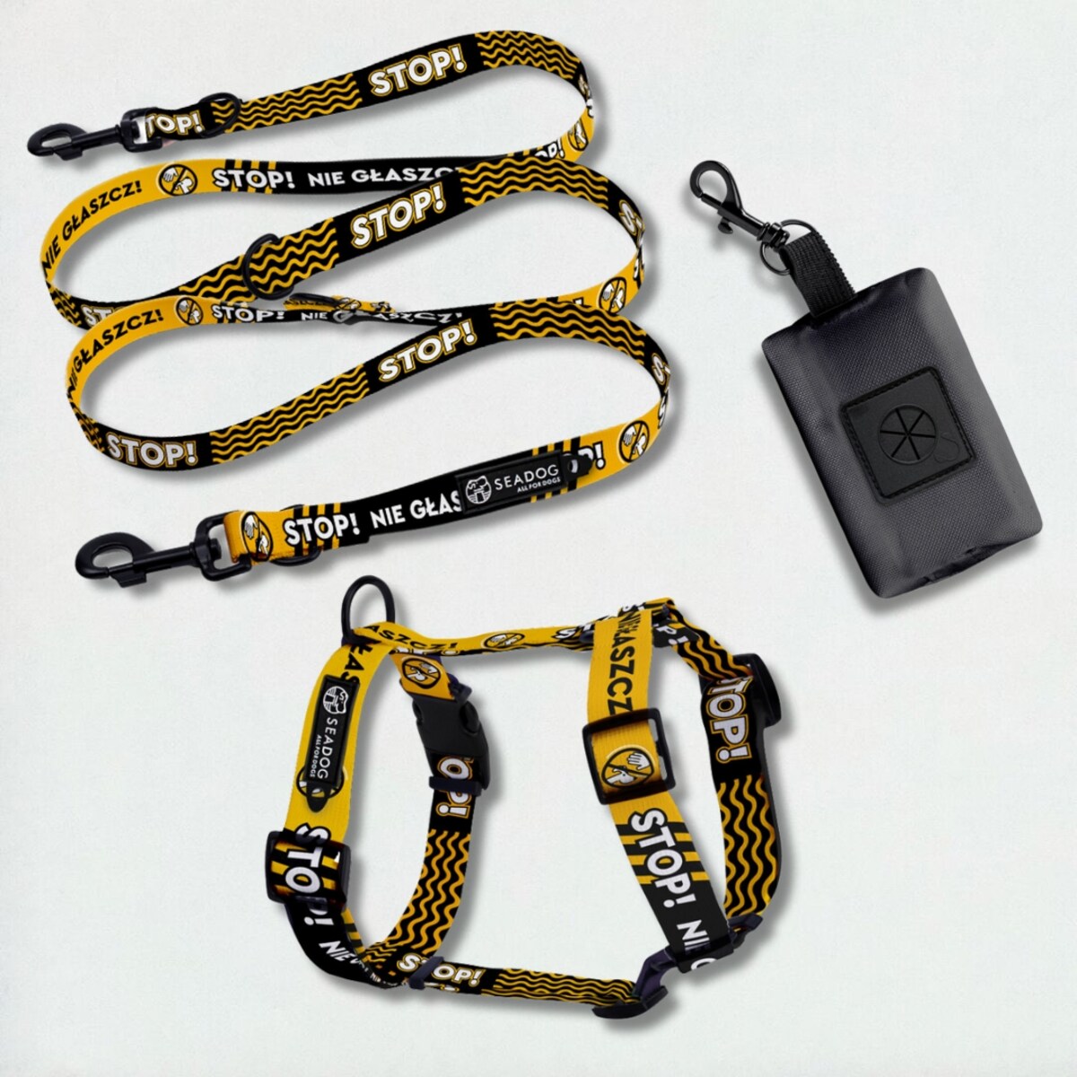 Zestaw: szelki guard, smycz i saszetka na kupoworki, rozmiar L