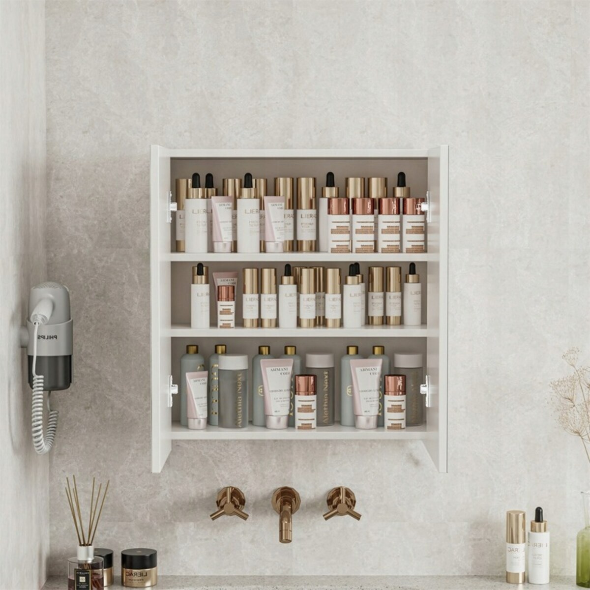 Wisząca szafka do łazienki z lustrem biała mdf nowoczesny design