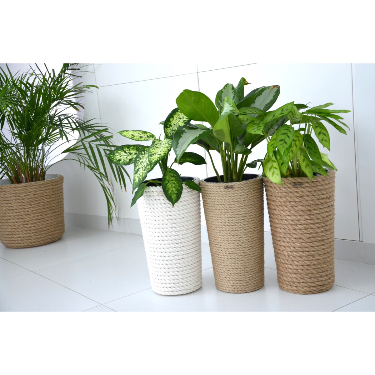 22 BOHO sznurek BIAŁA BAWEŁNA wysoka osłonka + wkład doniczka koszyk naturalny gruby sznurek LINA z trawy plecionej JUTA styl skandynawski etno loft marynistyczny wzór 22/BB16