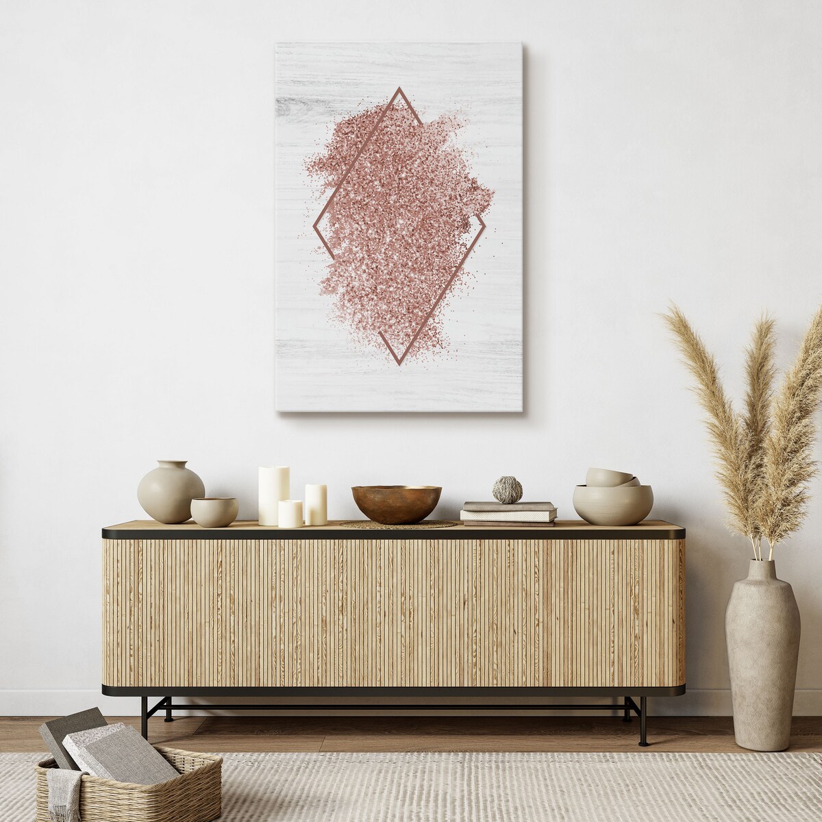 Obraz Różowy Romb Imitacja Drewna Styl Glamour 80x120cm