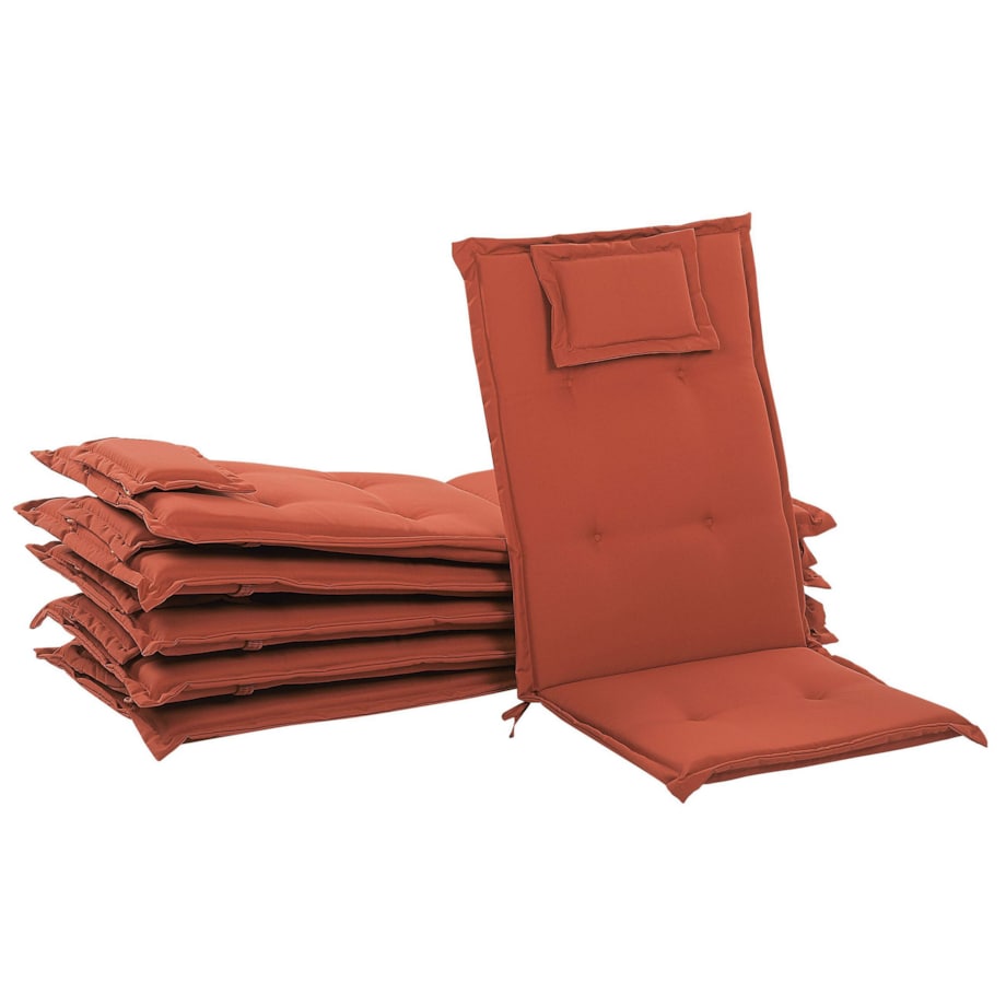 Zestaw 6 krzeseł ogrodowych drewno akacjowe z poduszkami czerwonymi TOSCANA
