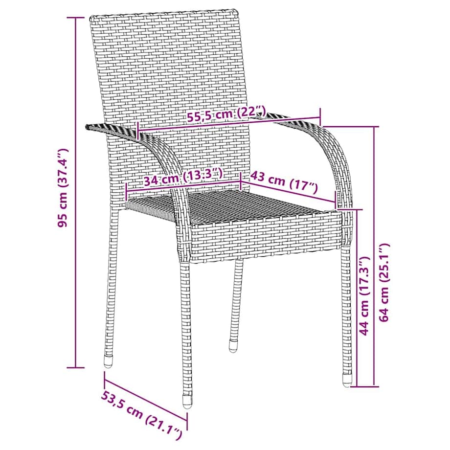 vidaXL Sztaplowane krzesła ogrodowe, 4 szt., szare, polirattan