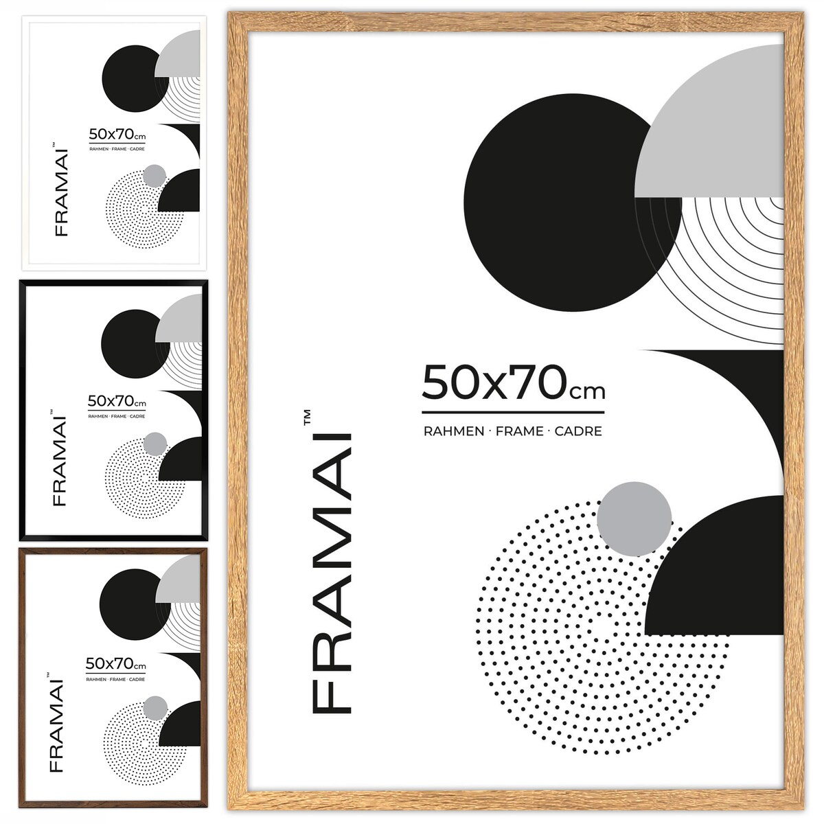 Ramka na zdjęcia 50x70 cm dębowa rama MDF z plexi do powieszenia pion poziom klasyczna prostokątna ramka FRAMAI®