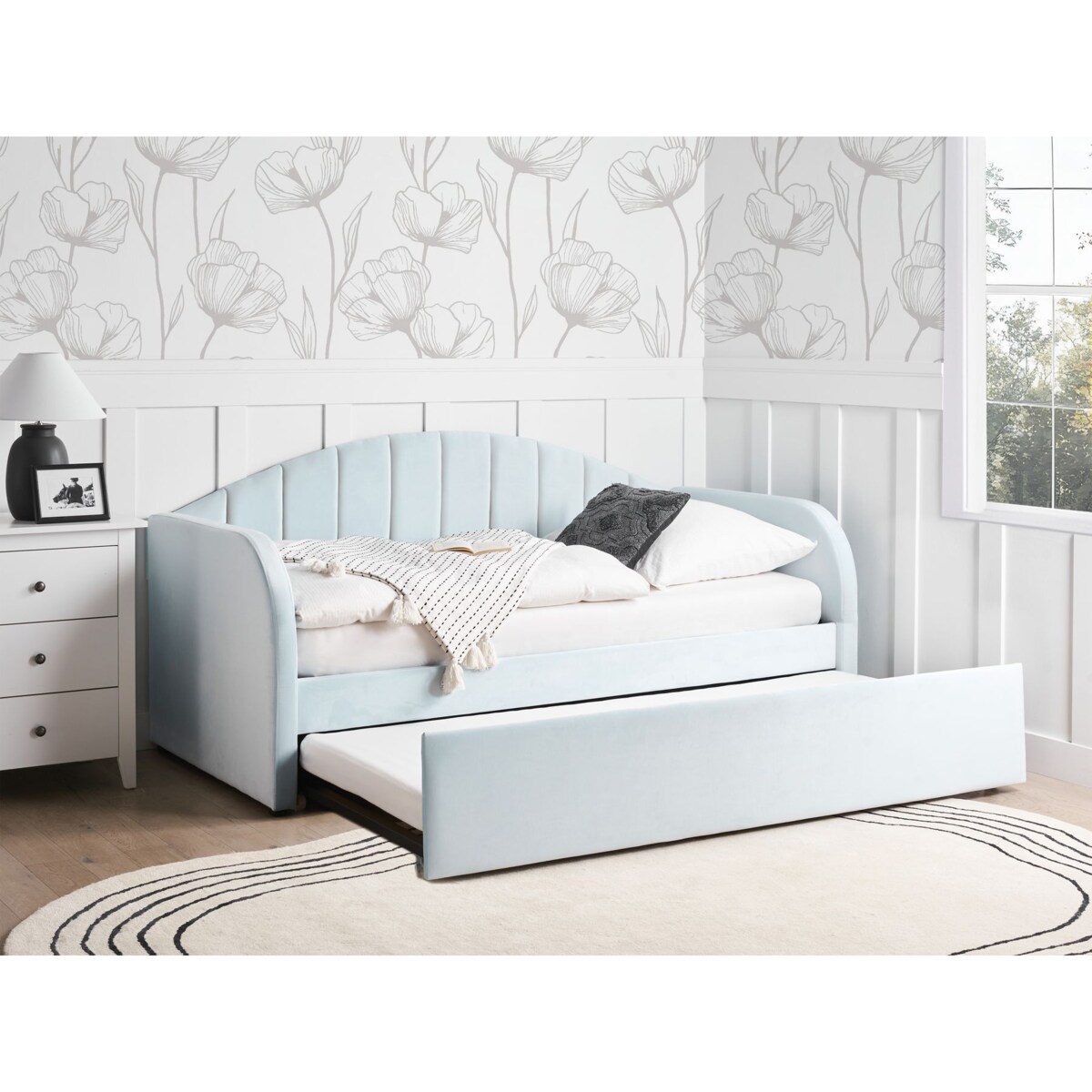 Łóżko wysuwane Welur EYBURIE 90 x 200 cm Błękitny
