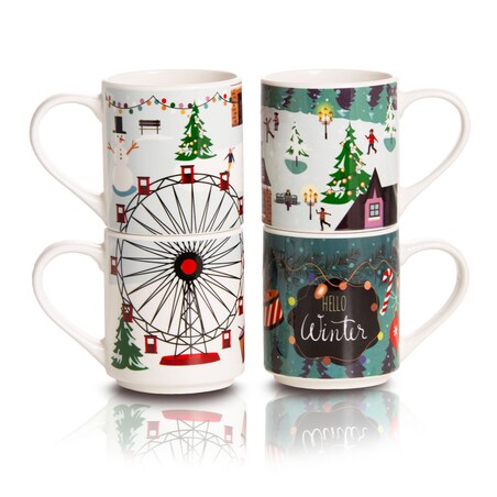 Zestaw Kubków Świątecznych 265 Ml Boże Narodzenie Stojący Święty Mikołaj