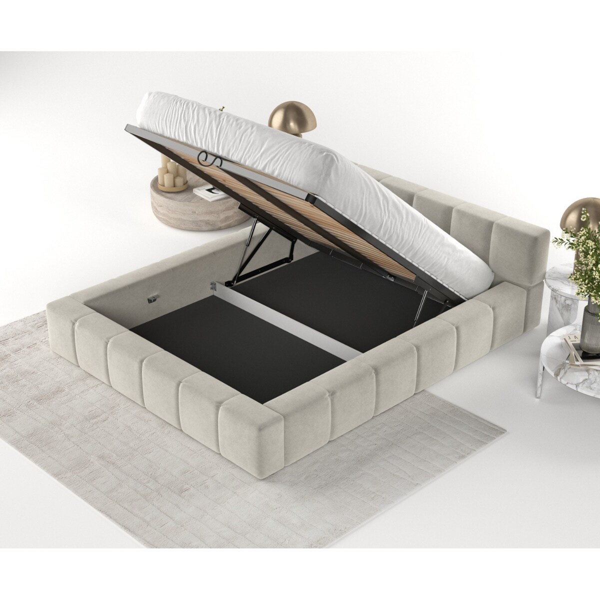 Łóżko tapicerowane MILOS 180x200 z pojemnikiem, Jasny Beż, tkanina Terra NW 06