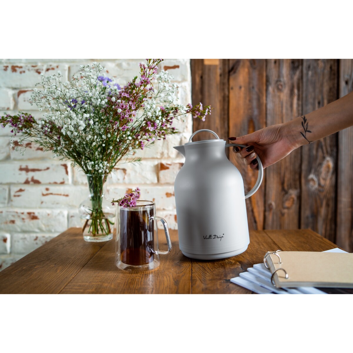 Termos z wkładem szklanym 1L AMO szary 27787