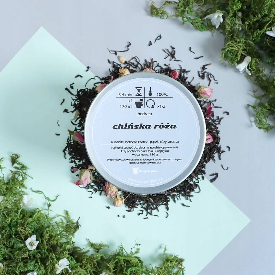 Herbata czarna sypana CHIŃSKA RÓŻA o smaku różanym PREMIUM Cup&You - herbata liściasta sypana mieszanka napar susz - gotowa na prezent upominek