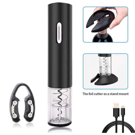 Elektryczny otwieracz korkociąg do wina butelek akumulator czarny KINGHOFF