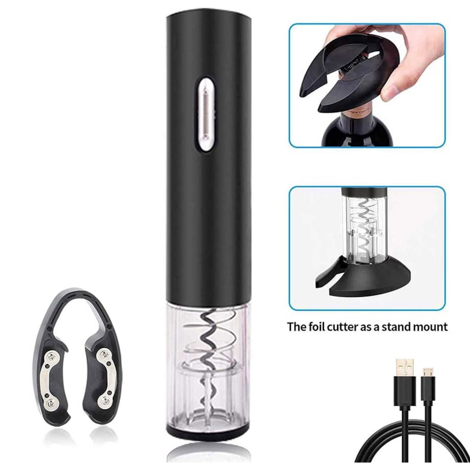 Elektryczny otwieracz korkociąg do wina butelek akumulator czarny KINGHOFF