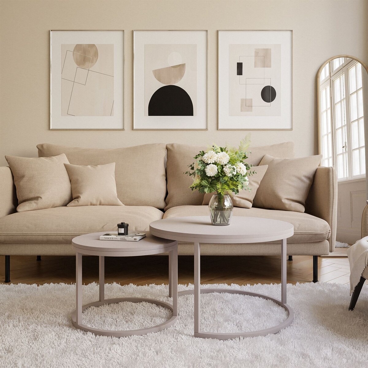 Okrągłe stoliki kawowe CIRI 2w1 kaszmir