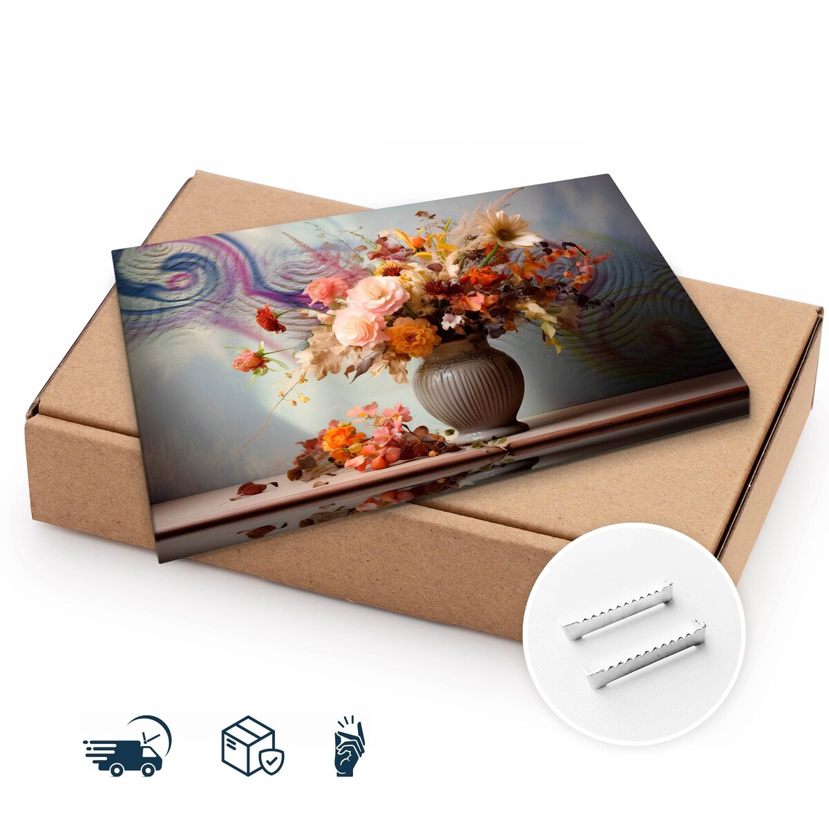 Obraz Do Salonu Suszone Kwiaty Bukiet Martwa Natura Abstrakcja Beton 70x50cm