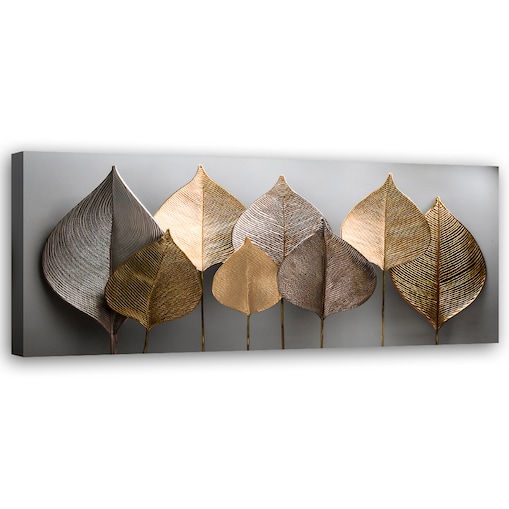 Obraz panoramiczny do salonu Minimalizm Złote Liście Abstrakcja 120x40