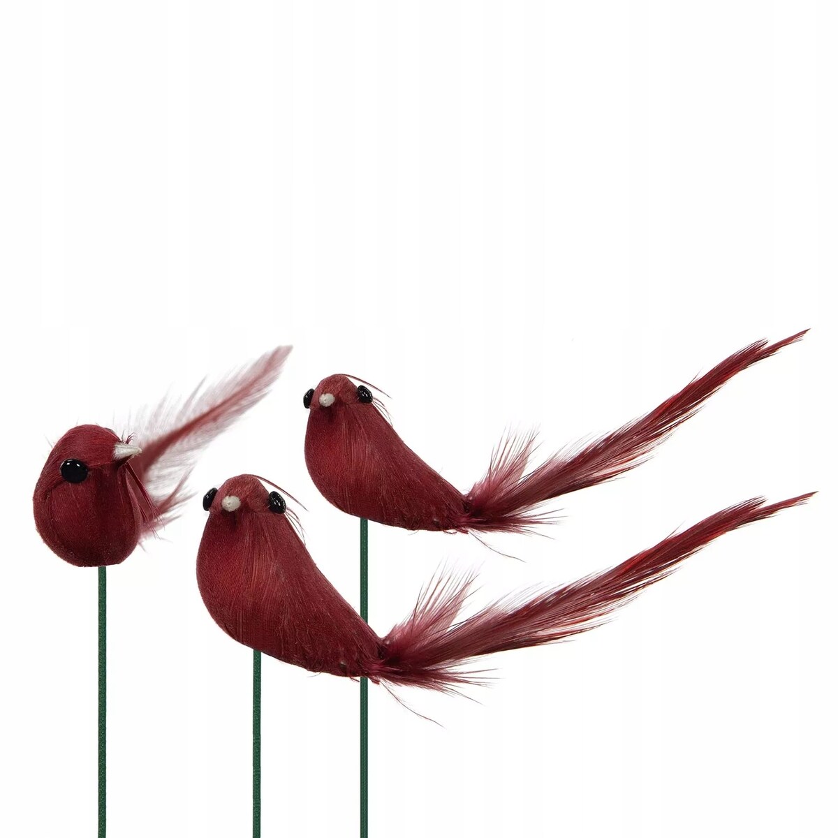 DEKORACJA OZDOBA DO DONICZKI PTAK czerwona do stroików z patykiem 3 szt.