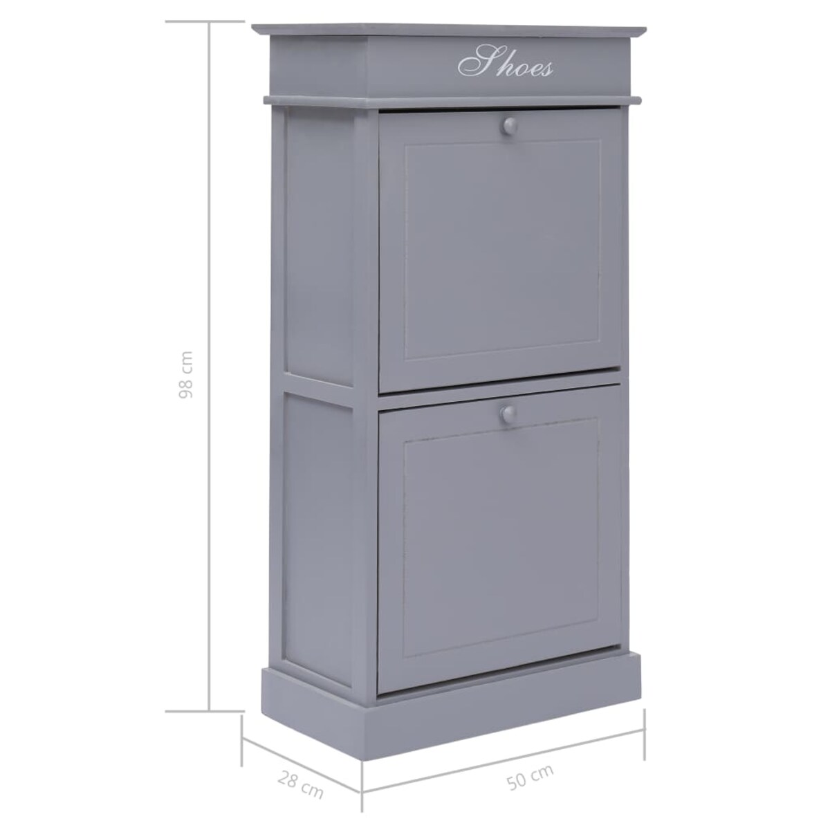 vidaXL Szafka na buty, szara, 50 x 28 x 98 cm, drewno paulownia