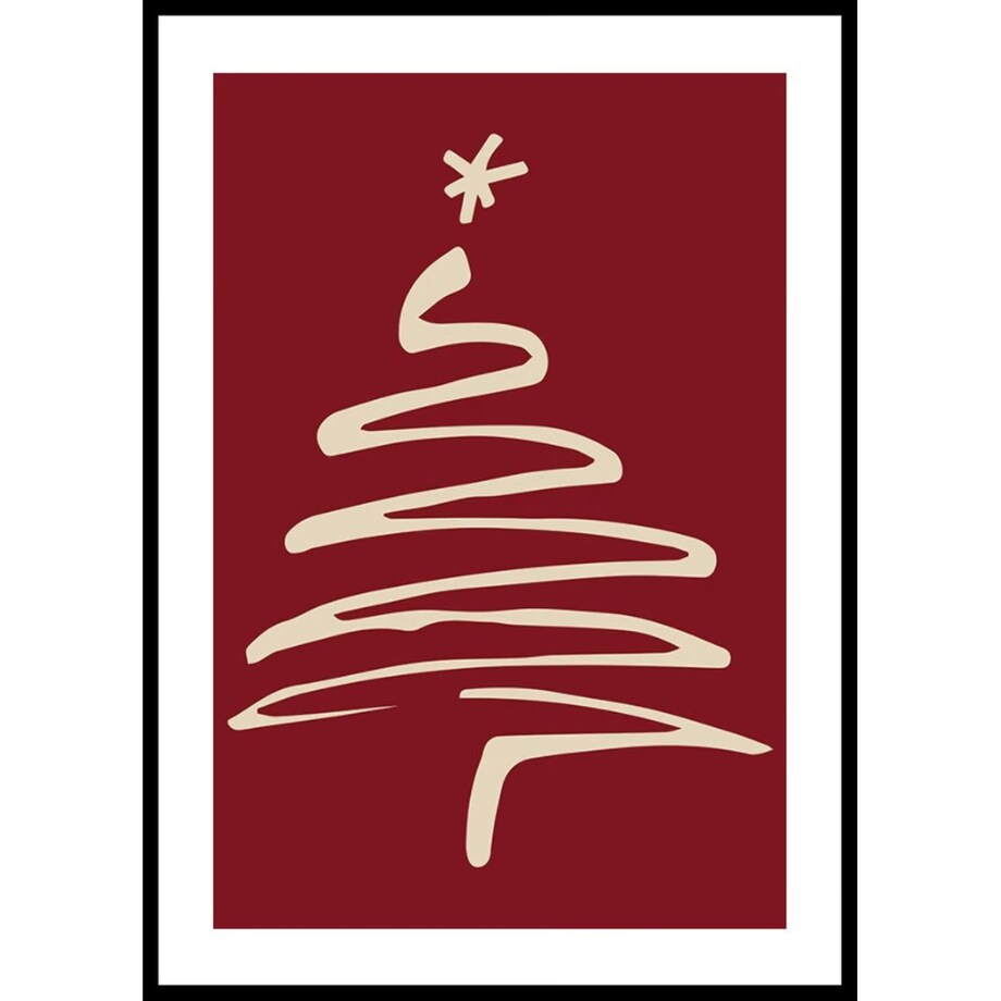Poster Story, Plakat, Obraz - Choinka na Czerwonym Tle, wymiary 60 x 84 cm