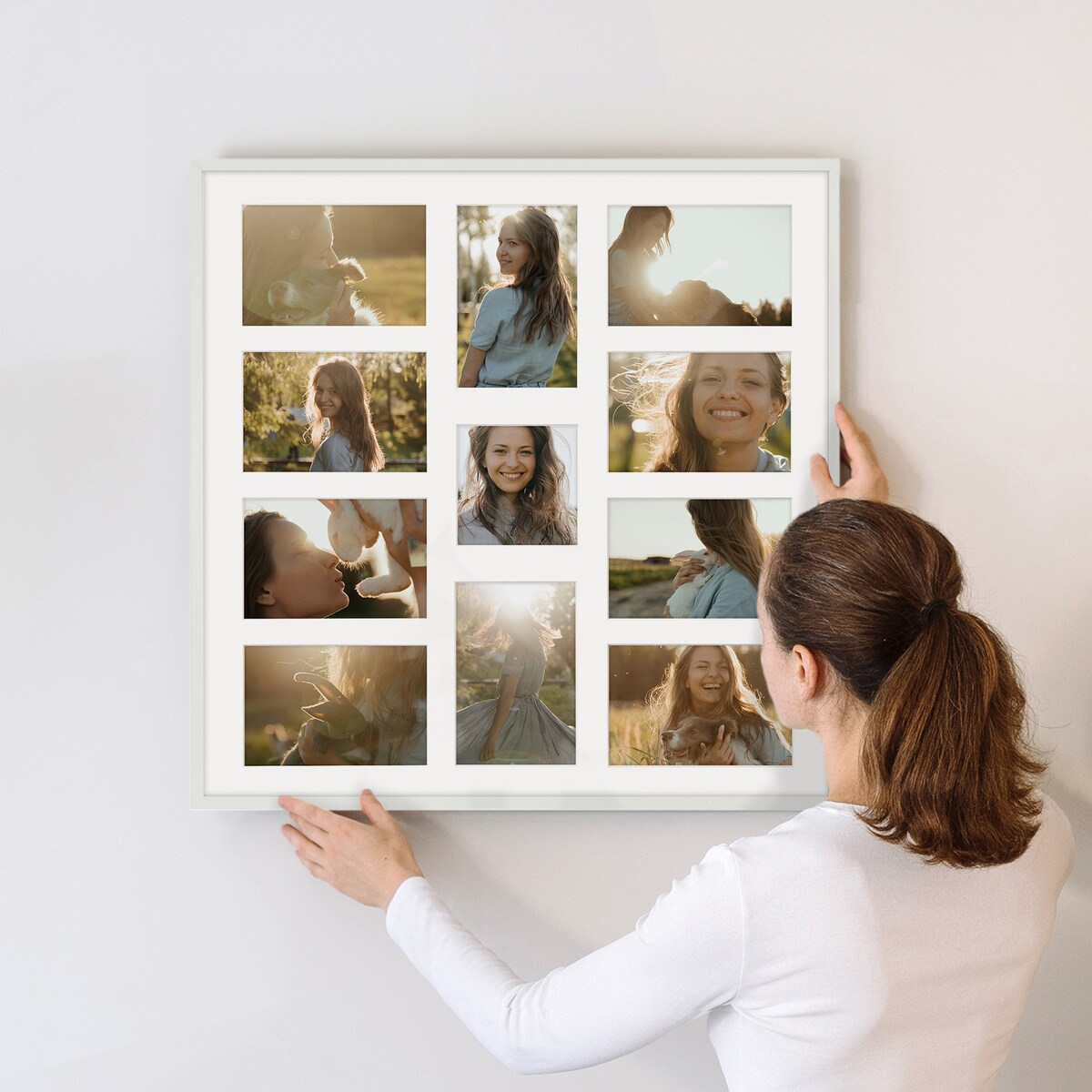Ramka na zdjęcia 1x 10x10 10x 10x15 biała galeria na 11 zdjęć multirama 50x50 FRAMAI