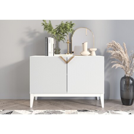 Drewniana komoda Visby DEMI LONG 2D / kolor biały + białe nogi / szer. 100,5 cm